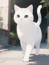 歩く白猫のシロちゃん — 三日月さんのAIイラスト