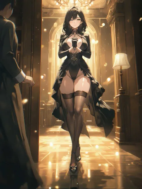 黒いニーハイソックスと素足の色っぽい成年女性がふたり手を取り…