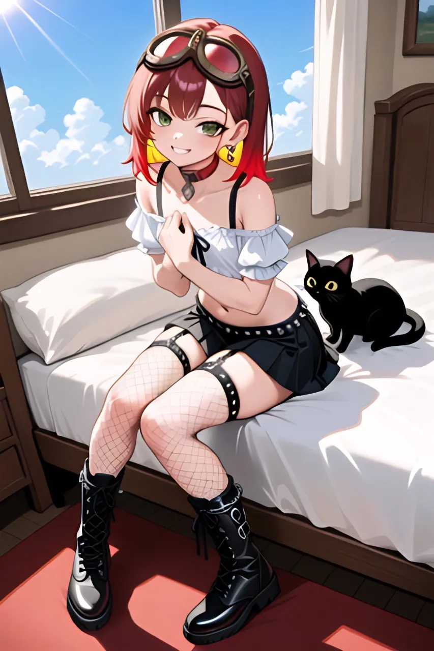 朝型量産型…パンク娘と黒ニャンコ…赤