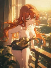 金のビスチェと赤い髪の乙女