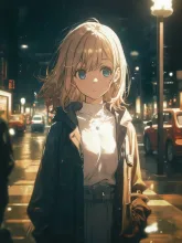 夜の街に溶け込む少女