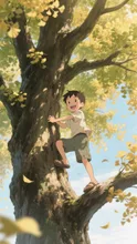 巨大なイチョウの木で遊んでた