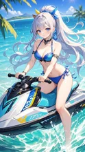 水上バイクで滑走する女の子