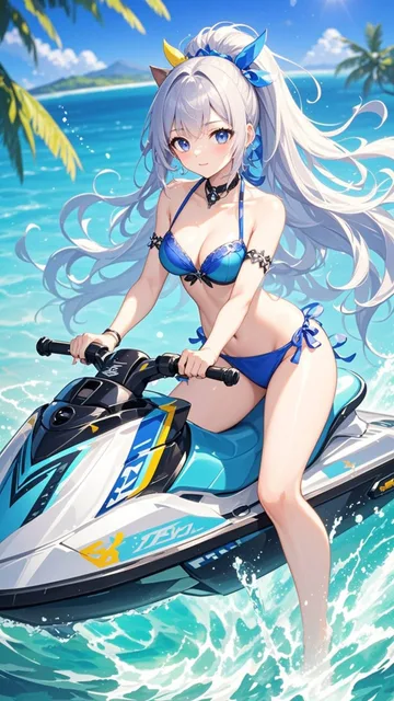 水上バイクで滑走する女の子