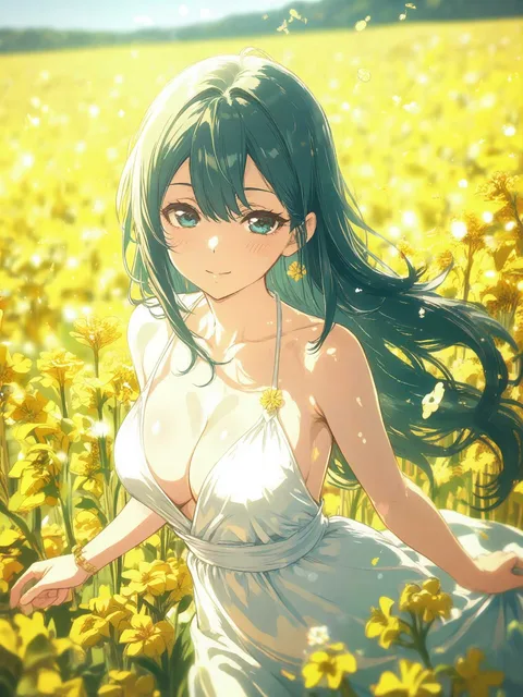 菜の花畑暖かな日差し太陽少女太陽が眩しい手をかざして太陽を見…