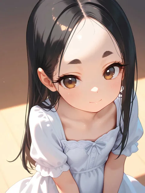 1人の少女、身長135cm、ストレートヘア、姫カット、広い額