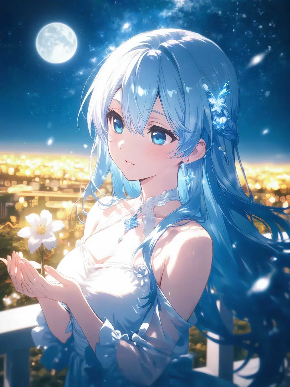 キレイな月と白い花 — hiroさんのAIイラスト