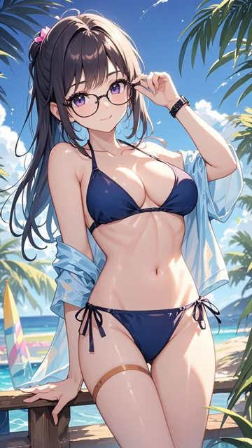 ビキニのメガネの女の子、ローアングル