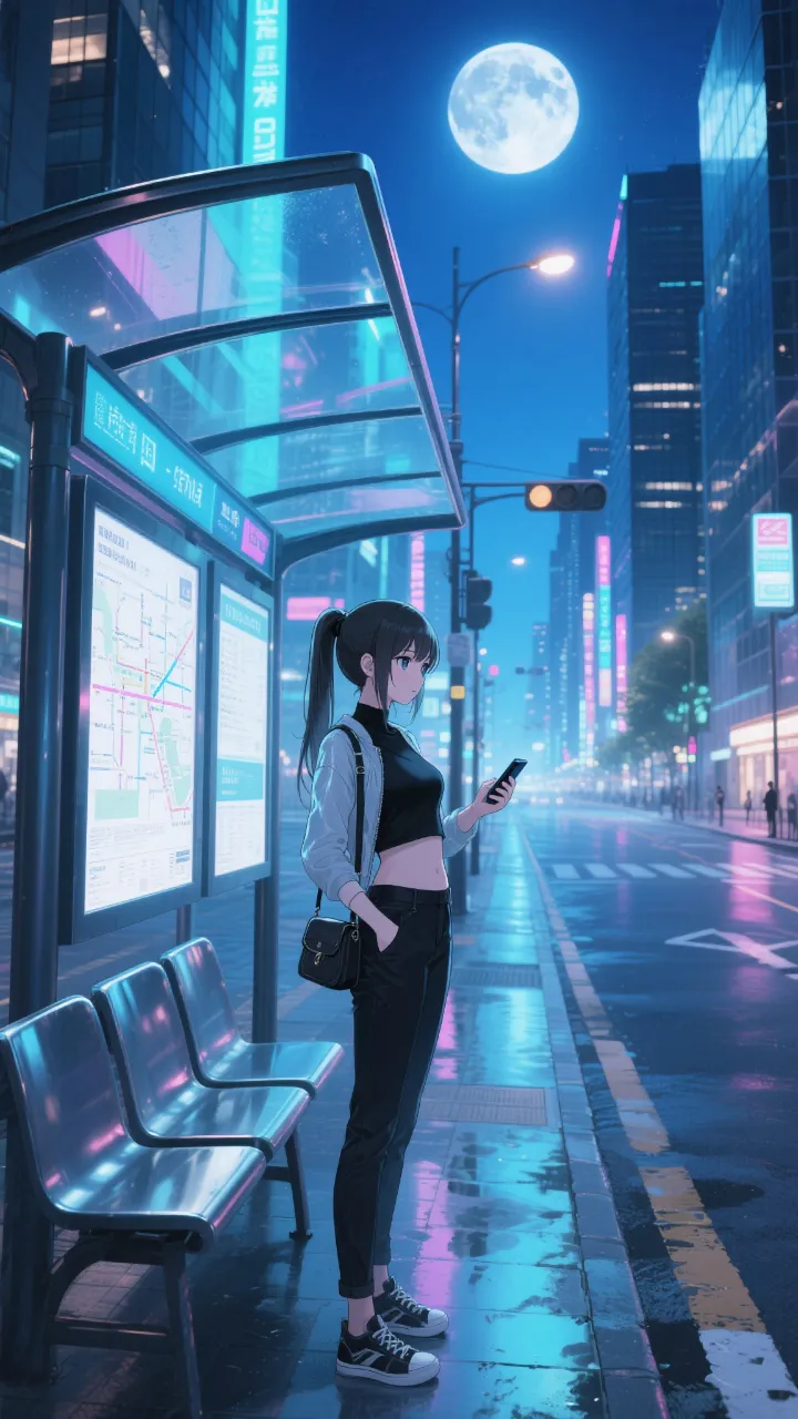 月下、誰もいない停留所で　1