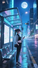 月下、誰もいない停留所で　1
