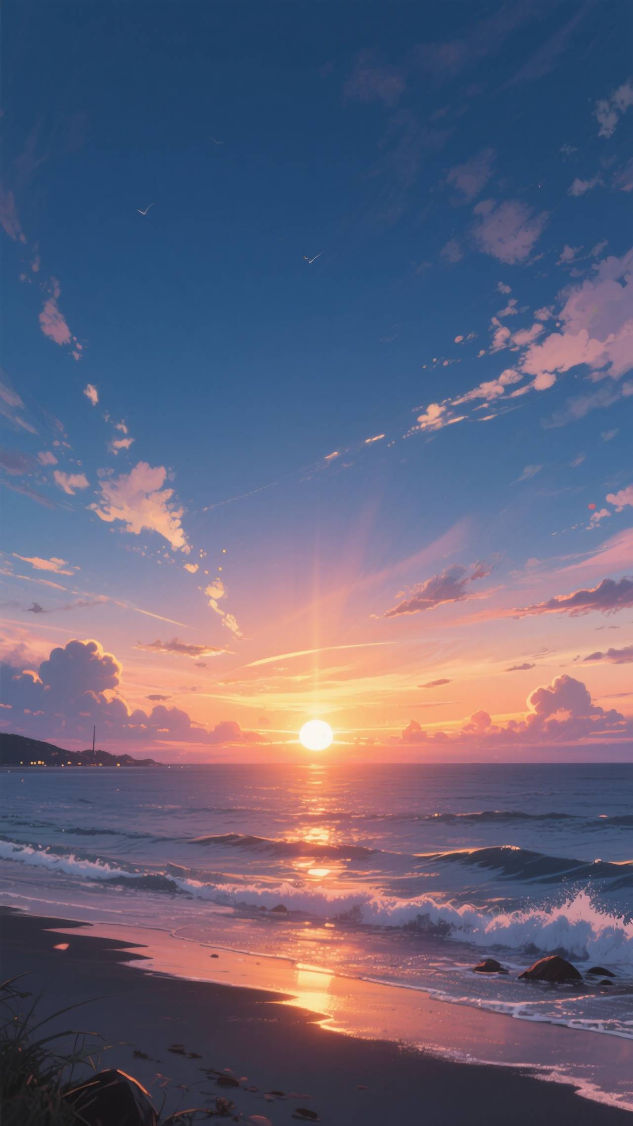 夕陽に染まって
