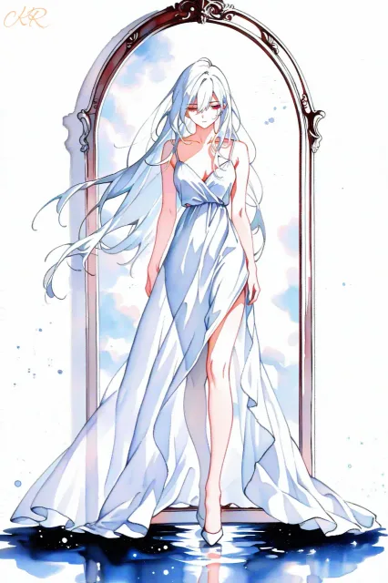 華奢な体つきの女性、鏡の前に並ぶ、長い脚 - グラマー vs スレンダー