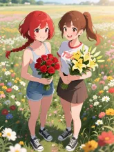 双子と花畑 — 花畑イラストのAIイラスト｜SUPPART