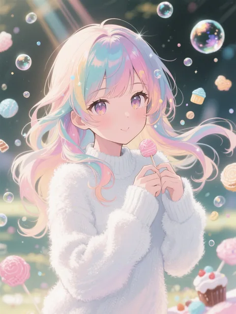 A cute girl with soft pastel… - カラフルヘアガール