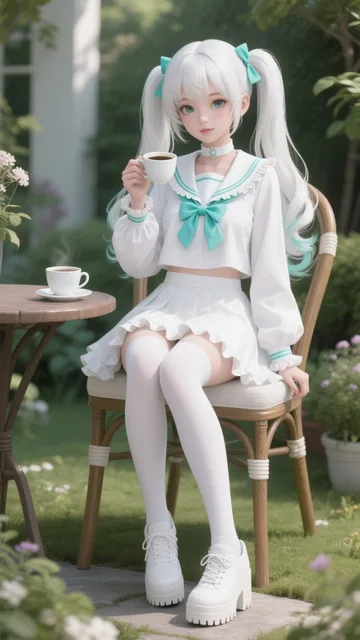 1girl、twin tails、white hair