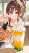 看板娘考案のダブルメロンパフェ🍈夕焼けの海岸をイメージしてるとか🏝️