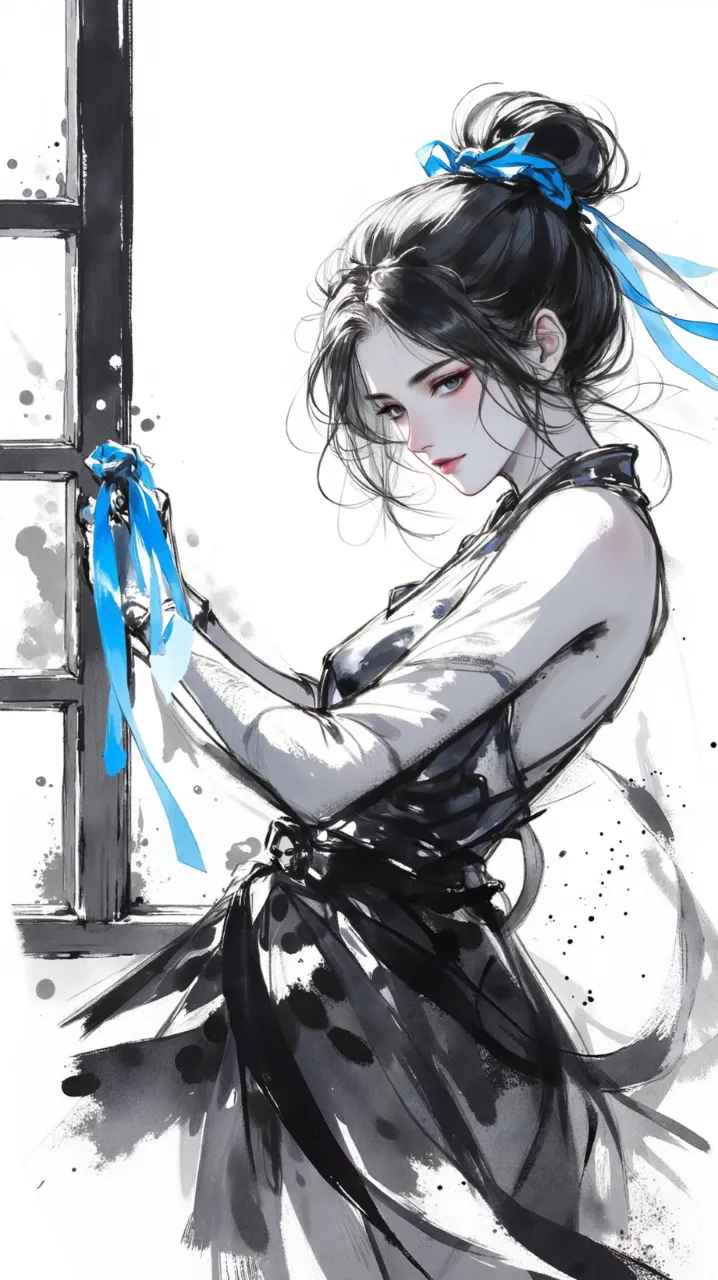 モノクロに鮮やかな青いリボン — SUPP4261101さんのAIイラスト