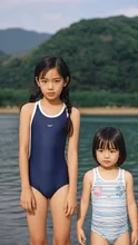 川を楽しむ姉妹