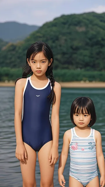 川を楽しむ姉妹