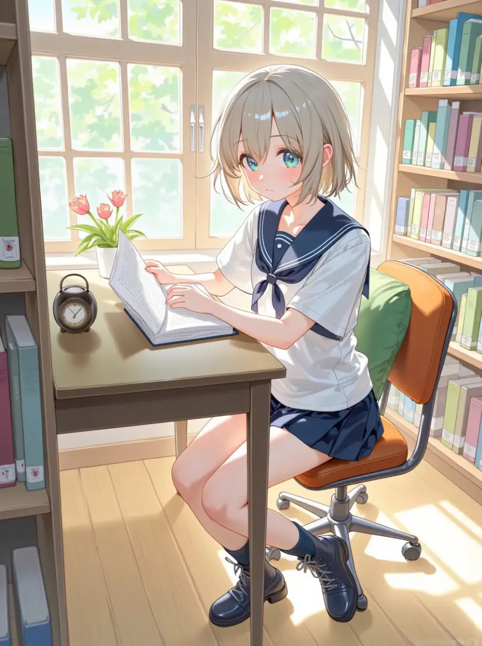 図書室の少女 — カツ丼太郎さんのAIイラスト