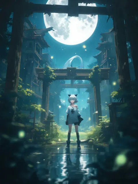 An anime illustration of a… - 月あかりの下