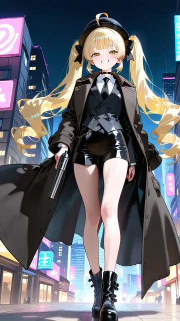 トレンチコートと拳銃黄色ちゃん