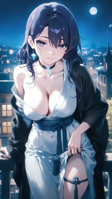 前を深く合わせて腰紐で結んだ羽織を一枚だけ着た色っぽい成年女…