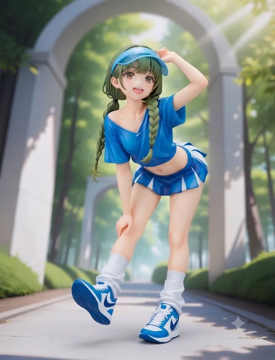 みつ編みツインテールのチアガール！…フィギュア…緑