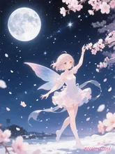 風に吹かれて桜吹雪と妖精🧚‍♀️が舞う