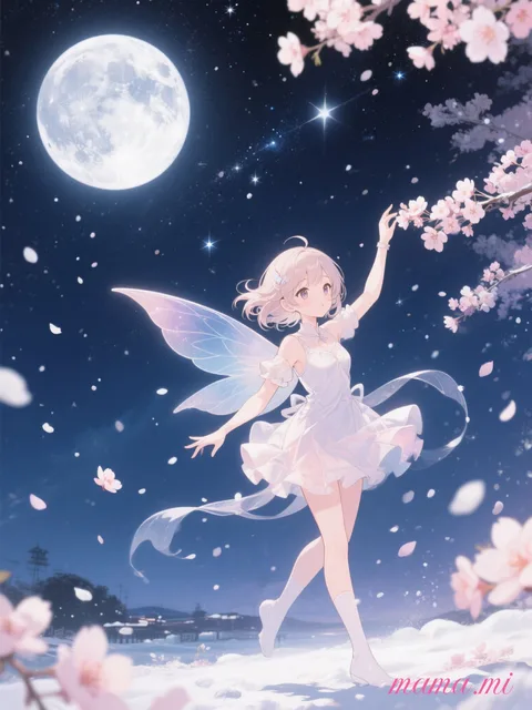 風に吹かれて桜吹雪と妖精🧚♀️が舞う