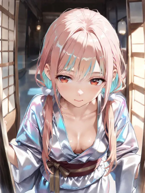 華やかな和装の織姫の色っぽい成年女性、リップグロス - 胸元 vs 背中