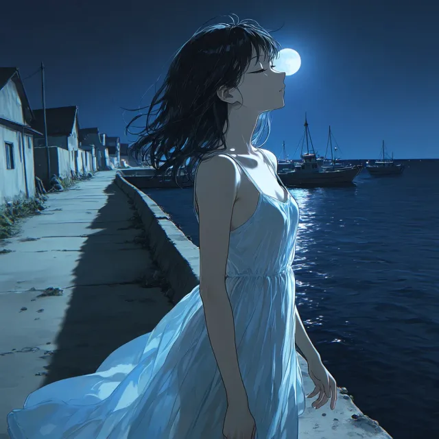 月夜の堤防