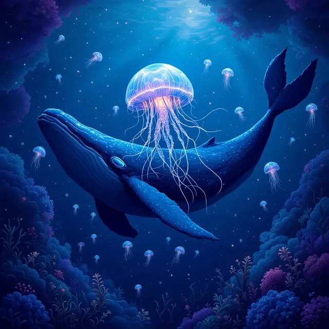 クジラとクラゲ夜空神秘的