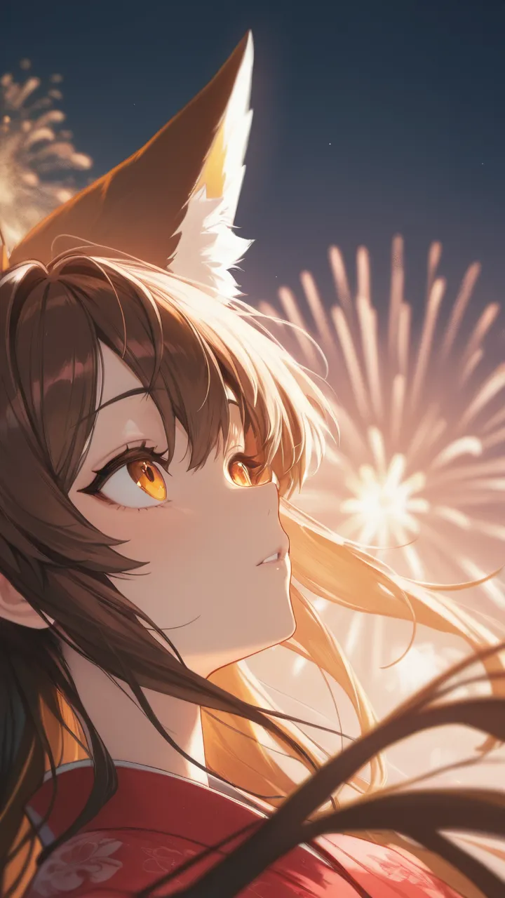 大輪の花火・狐娘