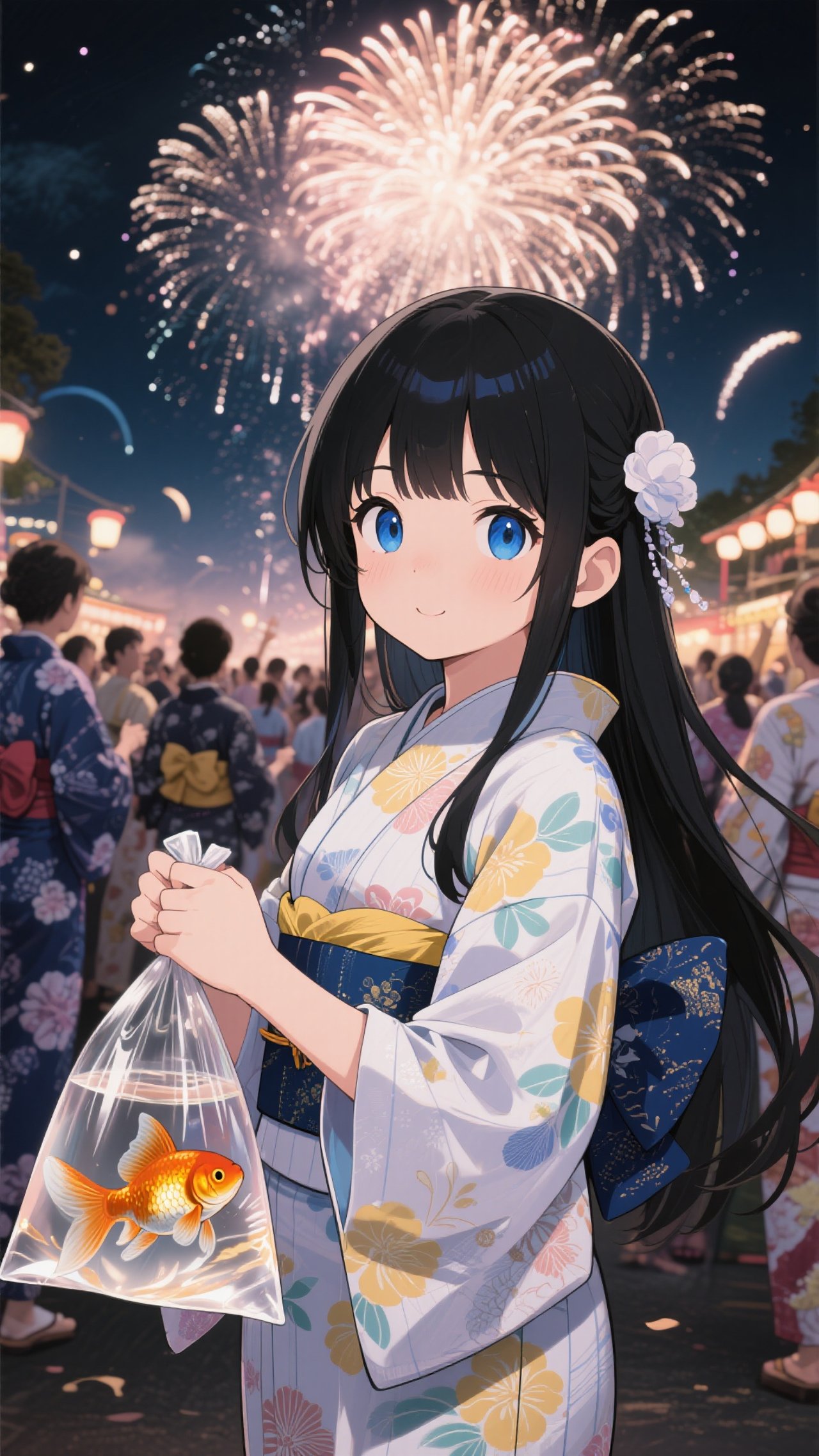 黒髪娘💕金魚すくい❤️大きい子取れたね💕