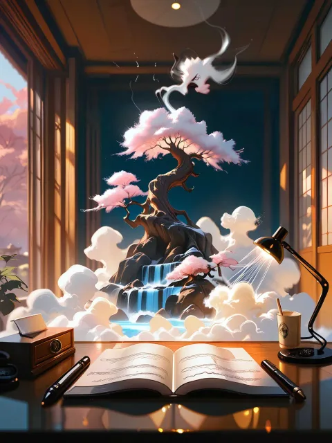茶色っぽい黒髪、机に向かっている - 万年筆で書く手紙