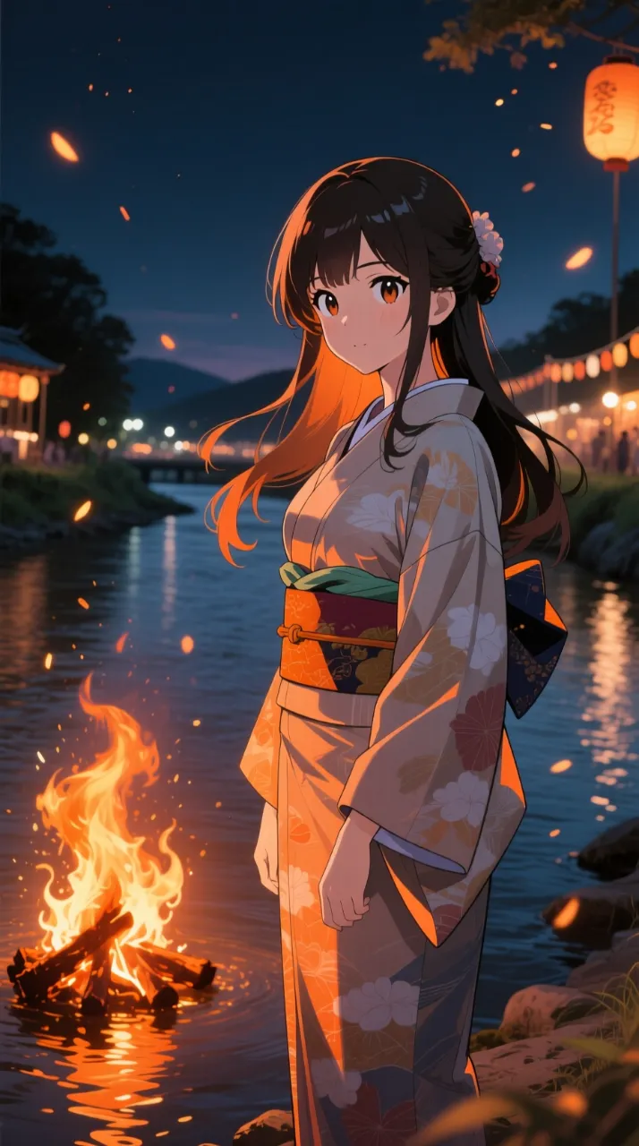 高精度アニメ - 篝火と浴衣美人 / はると