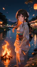 篝火と浴衣美人·夏の夜の篝火 の投稿作品