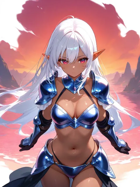 ビキニアーマーを着たダークエルフの女戦士 - 女騎士