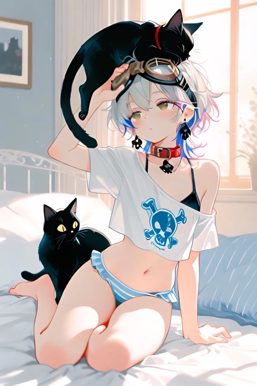 朝はやっぱり眠いです…パンク娘と黒ニャンコ…銀