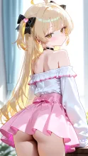 黄色ちゃん後ろ姿　ストレート+ショートツインテ
