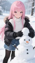 ピンク髪娘💕雪だぁ💕