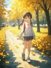 銀杏並木の少女