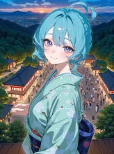 高台で夕涼み