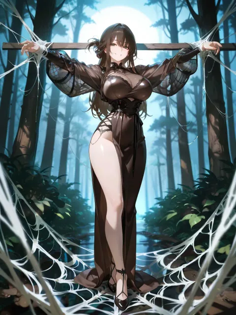 Spider net、蜘蛛の糸に囚われた女性