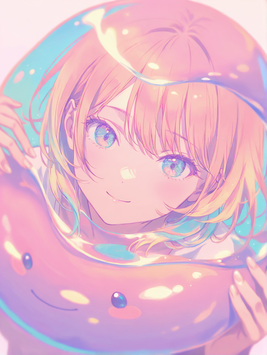スライムを透かして見える少女。