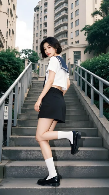 女の子、セーラー服、短いスカート、ショートボブ