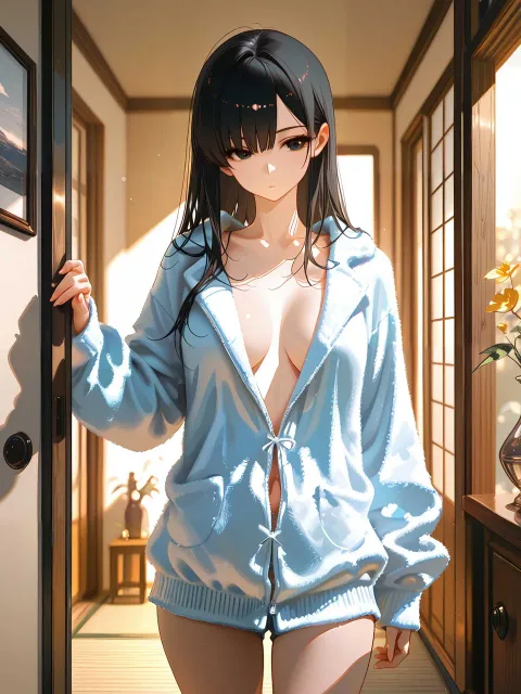 勃っている、立っている、部屋にレコードがある