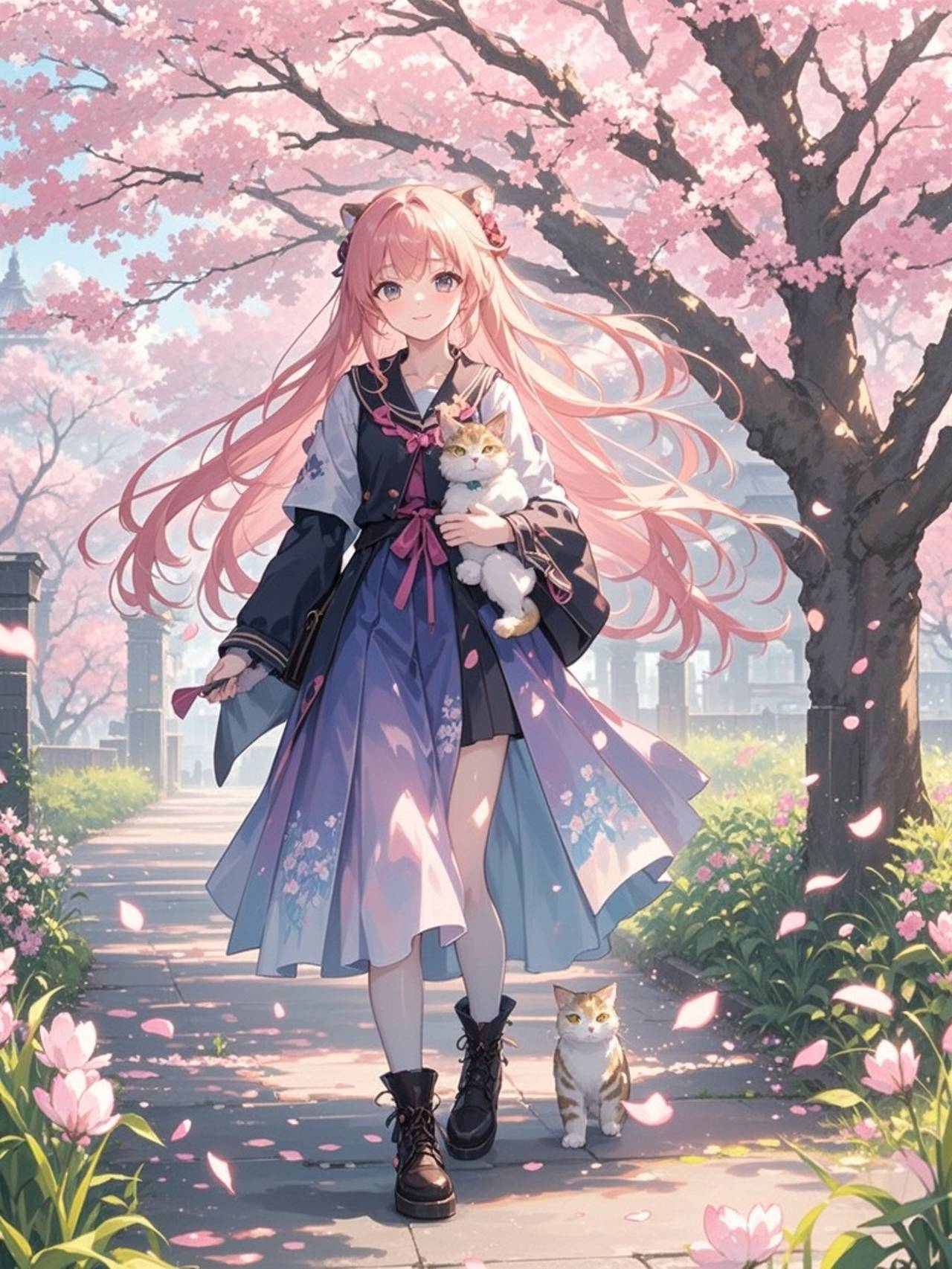 The girl under the cherry blossoms — 詩☕さんのAIイラスト