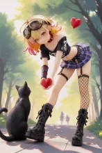 笑顔でハートアクション！…パンク娘と黒ニャンコ…フィギュア…黄